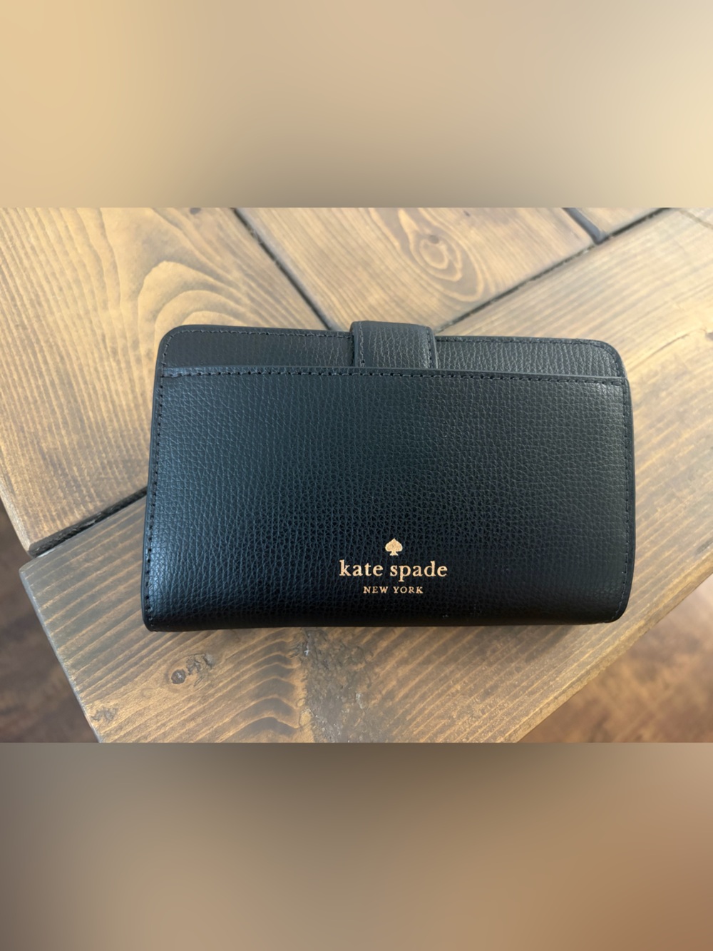 kate spade Black Pebble Leather Wallet Phone Case with Gold Logo
